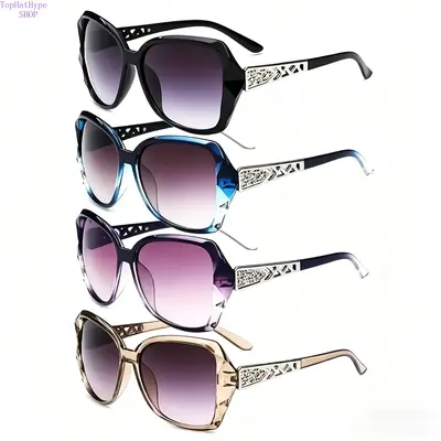 4-Pack Y2K Retro Sun Protection Glasses, Large Frame Hollow Temple Eyewear, Elegant Trendy Aesthetic Shades, UV Protection Sunglasses for Summer Outdoor Daily Wear