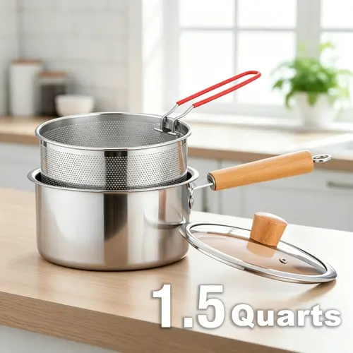 【Summervibes】Stainless Steel multifunctional fryer- Deep fryer with basket-Non-Stick Saucepan-Deepfryer-Kitchenmusthaves-Suitable for Induction & Gas Stoves 1.5Quart