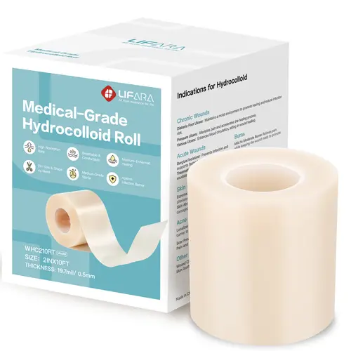 LIFARA Healthcare Customizable Hydrocolloid Wound Care Roll - 2in Wide, 10ft Long Roll, 19.7mil Thick Pad, 0.5mm Thickness, Cut-to-Size, Extra Large 10ft, Self-Adhesive Stays Put, High Absorbency, Flexible, Waterproof, Breathable First Aid Medical Supply