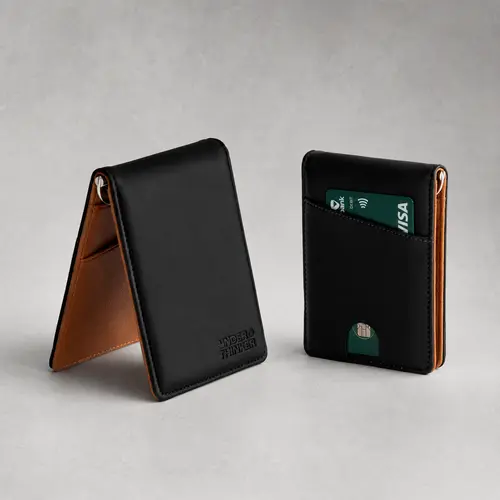 UNDER THINKER Genus RFID Money Clip Wallet for Men, Compact Faux Leather Wallet with ID Window, 6 Card Slots, Gift Box Included TDF