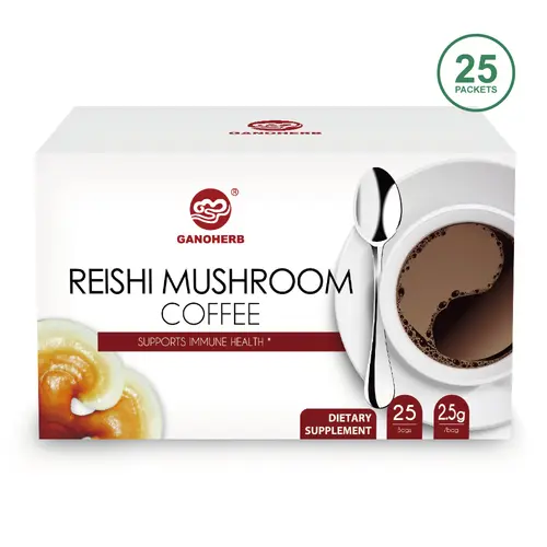 GANOHERB Reishi Mushroom Coffee Drink, Premium Arabica Ganoderma Coffee for Adults, Sugar-Free, Additive-Free, Energy Support, 25-Count Box