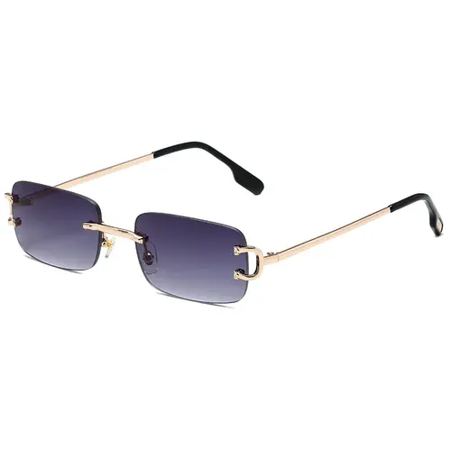 Narrow Rectangle Rimless Trendy Sunglasses - Lightweight Metal Frame, Polycarbonate Lenses, Retro Slim Look Stylish Sunglasses for Driving, All-Match Streetwear Statement Shades