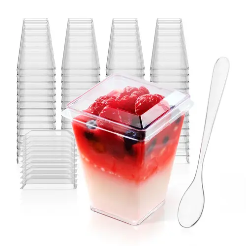 2oz/3oz/5oz 100/400pc Dessert Cups & lids Spoons | Parfait Cups for Mousses, Puddings | Safe Plastic | Bakery Supply Case outdoorfun clear disposable plastic cup fruit