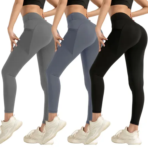 Women's 3-Pack High Waisted Yoga Leggings - Gym Fit, High Elasticity, Glute Growth, Booty Lifting Sculpting, Breathable, Mesh Pockets, Non-See-Through Stretchy Tights for Gym, Daily Wear, Gym Fit Women's Sports Leggings, High Elasticity Women's Sports Leg