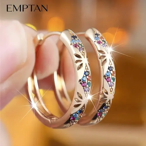 EMPTAN Luxury Hoop Earrings for Women, Colorful Cubic Zirconia Inlaid Small Hoops, Hypoallergenic Copper-Plated, Trendy Earrings Ear Cuffs for Daily Wear & Party, Jewelry Gifts, Fashion Accessories