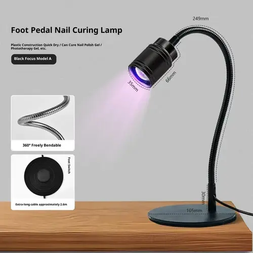 Compact Pedal Switch Curing Nail Lamp - UV LED High Brightness Spotlight, Fast Drying Gel DIY Nails Tool, Portable Phototherapy Accessory for No Hand Blackening Manicure