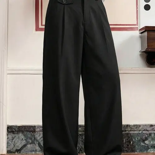 Men’s black wide-leg suit pants, loose fit, long trousers—suitable for business casual wear, commuting, and everyday use.