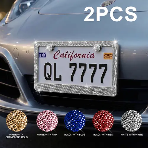 Queen’s Land 2PCS Bling Leopard License Plate Frames with Crystal Rhinestones, Sparkle Girly Car Accessories, Bling Car Decor for Girls Women Pink Red Black Leopard Car Accessories for Truck SUV
