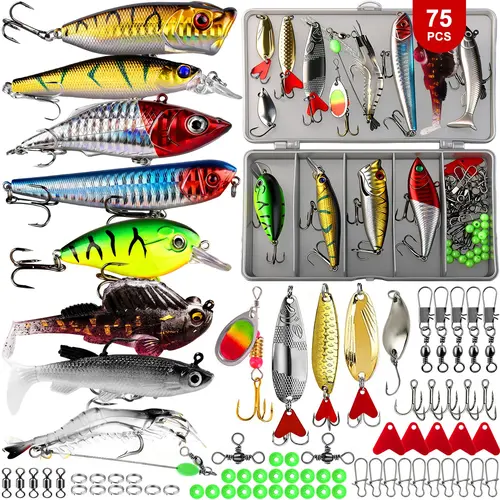 255/205/166/75 pcs Fishing Lures Tackle Box Kit, Fishing Supplies, Fishing Kits, Tackle Set, Saltwater and Freshwater Bass and Trout Accessories with Topwater Lures, Hooks and Spinnerbaits, Gift for Men #GLOBAL PICKS