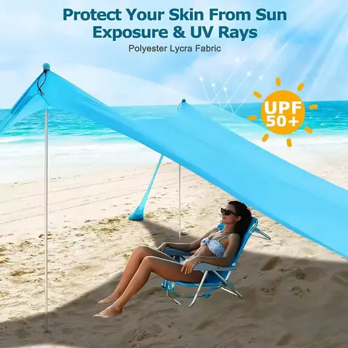 Upgraded Thick Canopy Tent - Portable 1-Piece UV Resistant Waterproof Adjustable Canopy Shelter with Sandbags, Fits 2-4 People, Camping Essential, In Stock   # festival tent  # portable sunshade shelter  #blue  #Sky Dome