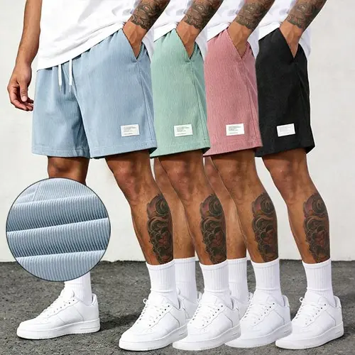 Men's Regular Fit Corduroy Shorts, Casual Comfy Swim Shorts for Summer, Men's Bottoms for Daily Wear Menswear Tropical，Summer vacation beach-side casual shorts for relaxation