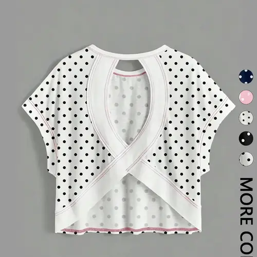 Women's Polka Dot Cropped T-Shirt | Back Cut Out Batwing Sleeve Top | Summer Beach Casual Streetwear | Y2K Coquette Daily Casual Outfit | Casual Stylish Tee | Casual Everyday Tops | Casual Tee Shirts