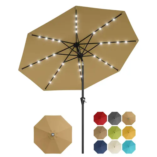 [SummerVibes] Garvee 10FT Patio Umbrella , Outdoor Table Parasol comes with Crank Lift & Push Button Tilt, built with 8 Sturdy Ribs, UV Protection ,excellent sun shade for Patio, Pool, Deck, Yard and Garden