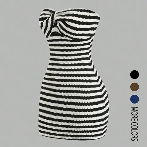 Women's Contrast Striped Backless Knit Tube Top Bodycon Mini Dress Summer Dresses Summer Wear