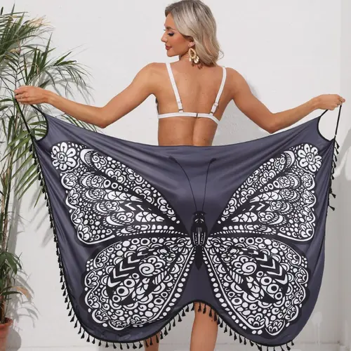 Women's Sheer Chiffon Halter Neck Tie Back Belted Butterfly Print Cover Up - Beach Outfits, Cute Bikini Cover Ups Swimsuits, Clothes for Women for Summer Vacation, Pool Party