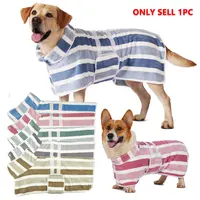 Quick-Dry Dog Bathrobe, 1 Count Striped Super-Absorbent Pet Robe with Adjustable Waistband, Ultra-Soft Fabric Morning Wear, Supplies