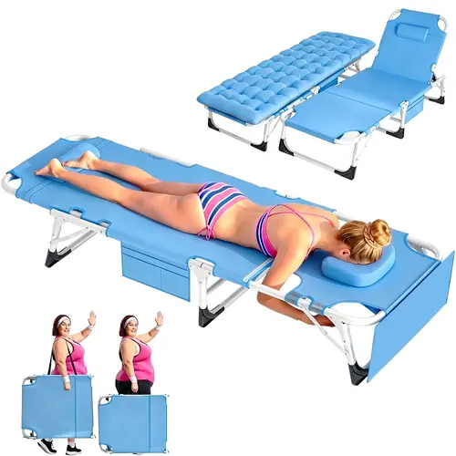 Docred Adults' Foldable Single-Person Adjustable Metal Sun Lounger - Portable Stable Multi-Positional Outdoor Chair with Face Hole & Pillow, Oxford Mat, Reading Nap Support, Cot in Seconds for Backyard, Beach