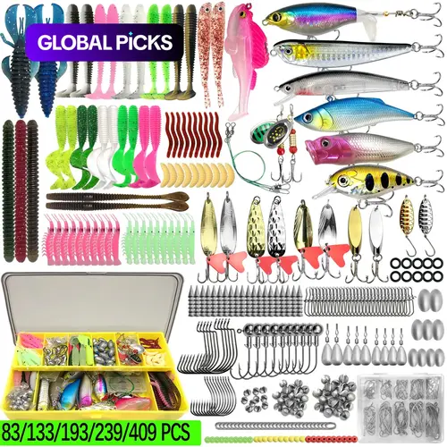 Complete Fishing Lure Kit with Fishing Gear, Fishing Supplies, Spinnerbaits, Spoon Lures, Soft Baits, Plastic Worms, Treble Hooks, Fish Hooks, Lead Weights #GLOBAL PICKS