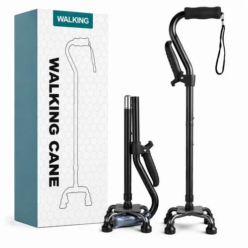 Quad Cane 300lb, Adjustable Walking Cane with 4 Pronged Base, Extra Balance, Stability & Independence, Walking Canes for Seniors, Men & Women, Durable Walking Sticks