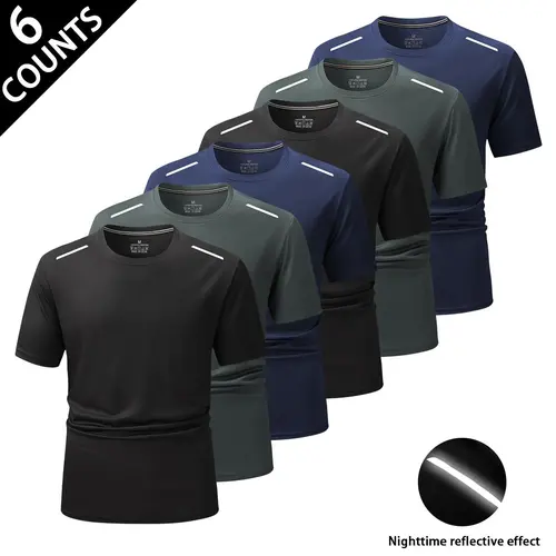 Men's Active-Fit Athletic Athleisure T-Shirts - Chic, Sporty, Flexible, Flattering Medium-Length Tops with Reflective Stripes for Young Athletes, Nighttime Safety, Casual Use