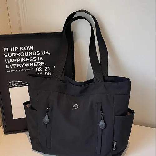 Fashionable Large Capacity Tote Bag, Casual Tote Bag, Lightweight and Spacious Design, Neutral Simple Shoulder Bag for Daily Use, Multiple Side Pockets, Comfortable Handbag, Daily Commuting Bag, Daily Commuter Tote, Casual Everyday Bag