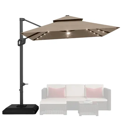 [SummerVibes] Garvee 10FT Heavy Duty Square Offset Cantilever Patio Umbrella, Aluminum Umbrella with 360° Rotation & Cross Base/Standard Base, Outdoor Shade for Backyard Deck Pool