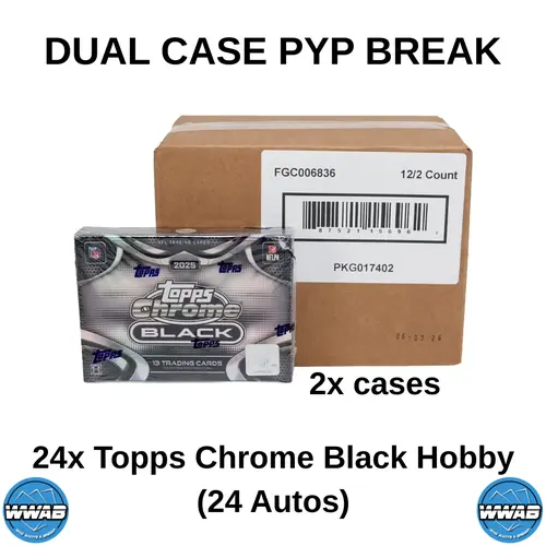 WWAB #1495 Break, PICK YOUR PLAYER HOBBY BREAK, 24x Topps Chrome Black (2 Cases), 12x Panini Select Hobby (FULL CASE)