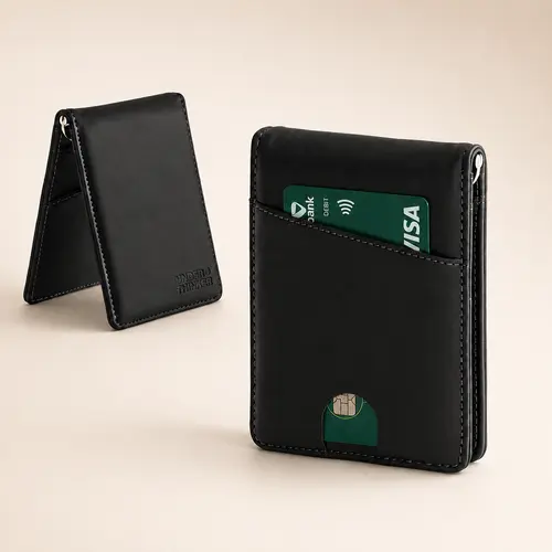 UNDER THINKER Genus RFID Money Clip Wallet for Men, Compact Faux Leather Wallet with ID Window, 6 Card Slots, Gift Box Included TDF