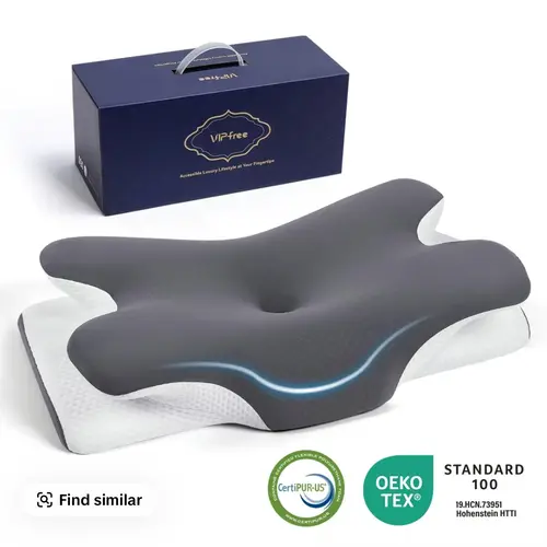 【CoolingPillow】VIPfree Pro 2.0 Ergonomic Memory Foam Cervical Pillow for Sleeping, CertiPUR-US Certified Slow Rebound Foam, Cooling Soft Neck Support for Back Pain Relief, Breathable Gray Pillowcase, Pillows For Sleeping, Bedding, Bed Accessories,summerw