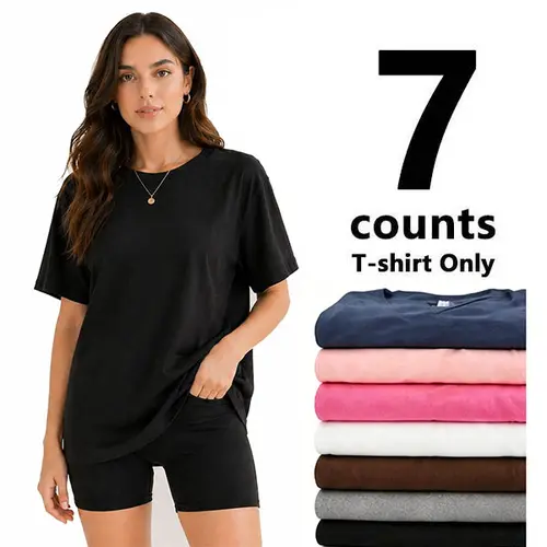 【Limited Time deal】【Fast Shipping】 Women Short Sleeve T-Shirt Multipack, Loose Fit Solid Color Round Neck Casual Tops, CC-Peach All Seasons Daily Basic Tees for Women Tshirt Womenswear Crewneck Shortsleeve#SummerVibes（Only T-shirt） summerwins