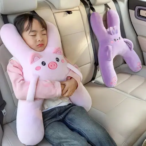 Kids Plush Pig Car Neck Pillow - Cuddly, Character-Shaped, Novelty, Ultra Plush Head Cushions with Seat Belt Support, Anti-Head Leaning Sleep Aid, Universal Safety Accessory for Long-Distance Travel, Cuddly Cushions,summerwins,father'sdaygifts,campingesse