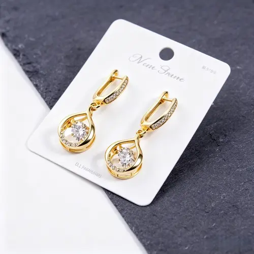 Women’s Gold-Silver Tone Teardrop Cubic Zirconia Huggie Hoop Dangle Earrings - Hypoallergenic, Tarnish-Free, Feminine Aesthetic, Gold Aesthetic, Bling Effect Alternative Earrings for Fashion & Special Occasions