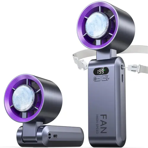 Portable Handheld Turbo Fan, 199 Gear Speed, 5500mAh Rechargeable Mini Personal HandFan, Foldable Design, Travel Essentials, Beach Vacation,Gifts for Women, Men,Grey Purple
