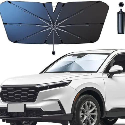 2026 Upgraded Car Windshield Sun Shade Umbrella, Foldable Car Umbrella Sunshade with UV Block Car Front Window, Ten Strand Convex Umbrella Frame Retractable Sunscreen for Most Cars/SUV (Black)