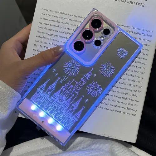 LED Light Up Case Compatible with Samsung Galaxy S26 Ultra S25 S24 Castle Fireworks Shockproof Protective Case Cover for Girls Women, Slim Stylish Phone Case for Daily Use