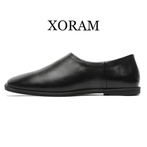Square-Toe Loafers - Vintage High-End Old Money Slip-On Flats with Soft Sole, Comfortable Mens Shoes for Business Casual Mornings, Black Footwear