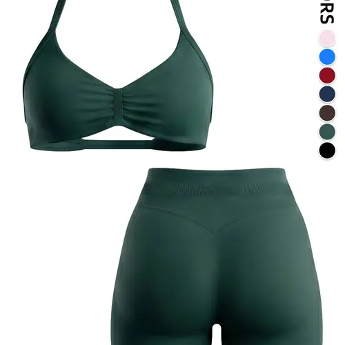 Women's Seamless Halter Yoga Bra Set, Sporty Plain Design, Quick-Dry Running Workout Top, Sexy Backless Sports Underwear, Seamless Activewear, Athletic Workout Clothing, Fitness Sportswear, Athletic Sportswear, Women Workout Clothes
