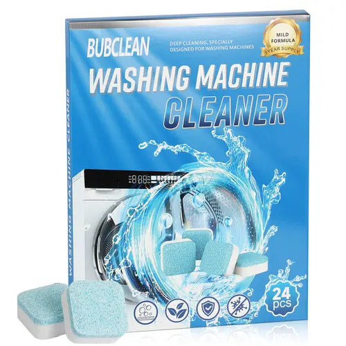 BUBCLEAN Washing Machine Cleaner Tablets 24 Pack - Powerful Descaler for HE Front/Top Load Washers,  Deep Cleaning, Eco-Friendly Deodorizer, Cleans Drum & Seal