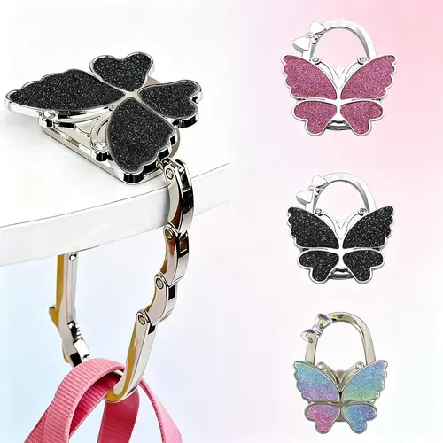 Butterfly 1 Pcs Matte Black Foldable Handbag Hanger - Portable Table Purse Hook Holder, Lightweight Non-Slip Stand, Compact Minimalist Accessory for Home, Office, Daily Outdoor Use to Create Organized Table Space
