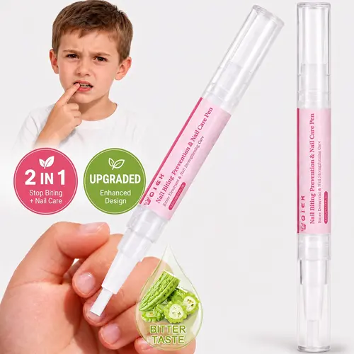 QIEK Nail Biting Prevention for Kids, 2-in-1 Bitter Nail Polish Pen for Nail Care & Habit Correction, Anti Nail Biting Thumb Sucking Deterrent for Toddlers, Non-Toxic Plant-Based Nail Repair Pen, 0.17 fl oz Gentle Repairing
