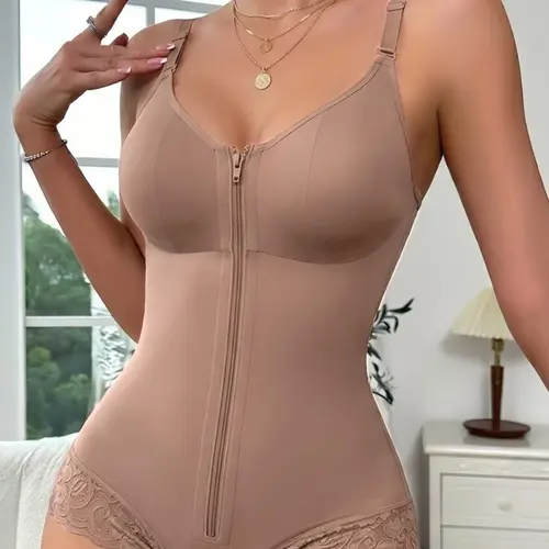 1 Piece Adjustable Shoulder Strap Colombian Fajas for Women, Solid Full Body Shaper Underwear with Zipper Design, Hooks & Eyes Crotch Sculpting Bodysuit, Shapewear for Tummy Control and Butt Lifting, Great for Daily Fitness
