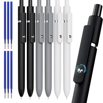 12-Piece Gel Pen Set,  6 Black Gel Pens with 6 Blue Refills, 0.5mm Retractable Pens, Quick-Dry Smooth Writing Pens for Office, Note Taking, School, College & Teachers
