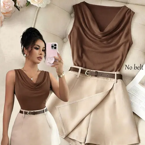 Plain Sleeveless Top & Wide-Leg Shorts for Daily Wear, Office and Dates, Spring & Summer