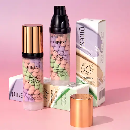 Three-Color Protective Isolation Cream with SPF 50 Coverage, Brightening & Oil-Control Moisturizer for Color Correction, Waterproof & Sweatproof Makeup Base