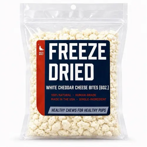 <NEW PRODUCT!> Wild Wolf Freeze-Dried White Cheddar Cheese Bites (6oz) – 100% Natural, Human-Grade Dog Treats, Single-Ingredient USA-Made Training Bites