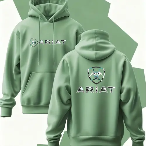 New Men's Graphic Print Hoodie with Ariat Print, Soft Stretch Knit Fabric, Standard Fit, Casual Daily Wear, Four-Season Hooded Clothing, Youth Essential