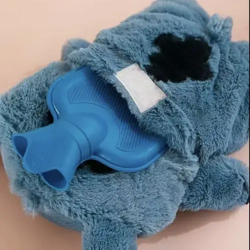 Unisex Blue Animal Shape Stuffed Toy Plush Hot Water Bottle with Super Soft Washable Fleece Cover, Safe Leakproof Removable Cover Makes Washing Simple, Winter Bed Warmer for Cramp Heat Relief, Neck-Shoulder-Back Warmth, Christmas Gift, Plush Cover, Fleece