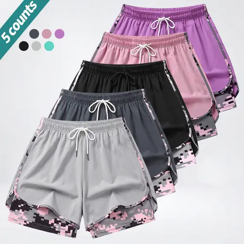 Women’s quick-dry sports shorts, faux two-piece design to prevent exposure, available in multiple colors, high-stretch breathable fabric—ideal for running, fitness, outdoor swimming, training, and everyday wear. jorts sweat shorts jean 