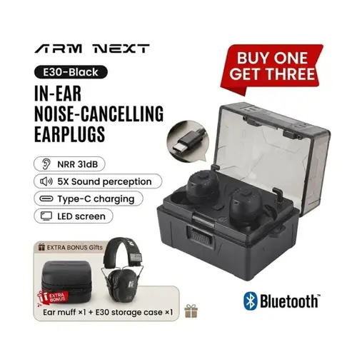 ARM NEXT Tactical Shooting Earplugs with Active Noise Cancelling & Bluetooth - NRR27dB Hearing Protection for Hunting & Range Use