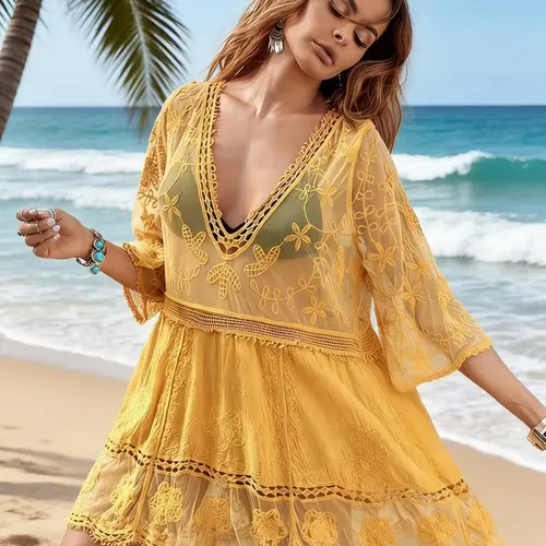 Women's Fashionable Lace Beach Set Sexy Loose-Fitting Vacation Swimsuit Dress Comfortable Fabric Perfect for Vacations